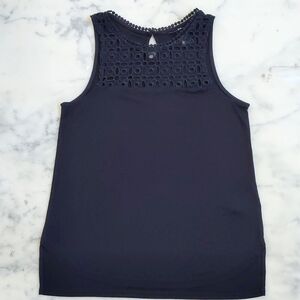 NWOT. H&M 100% Viscose Neck Lace and 4" Front Lace Sleeveless Black Blouse.